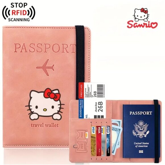 Hello Kitty RFID Blocking Passport Holder & Travel Wallet Pink Sanrio Travel - Picture 3 of 4
